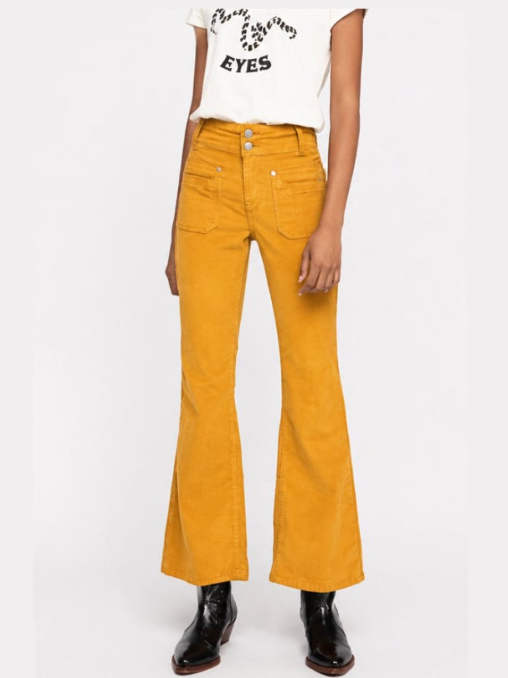 Free People Yellow Corduroy Maggie Crop Cord Flared Pants size 28